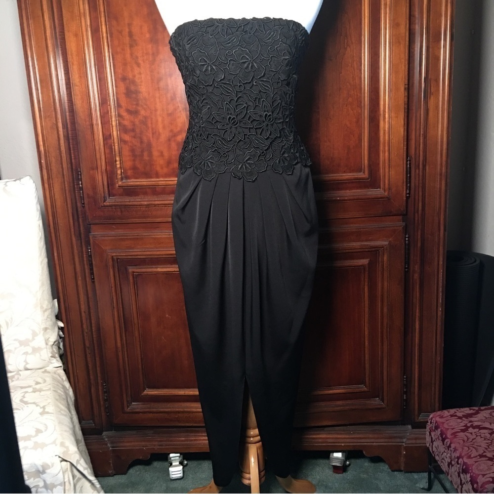 Joan Leslie Evenings Strapless Lace Black LBD  Magnum V  Size 6 Vintage